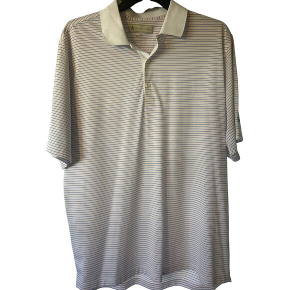 Donald Ross Sport Golf Polo Men's XL White Orange/Blue Stripe Bridge Mill Logo - Picture 1 of 4